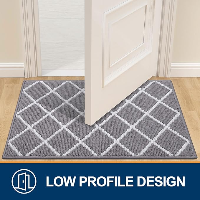 Finchitty Indoor Door Mat, Dirt Resistant and Absorbent, Low-Profile, Non-Slip, Washable Inside Floor Mats for Front Door, Back, and Entrance, 70" x 23", Grey