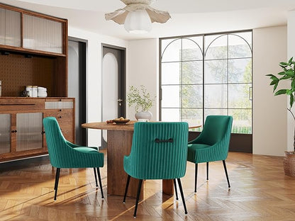Velvet Dining Chairs Set of 2,Dark Green Upholstered Living Room Chairs with Black Metal Legs, Modern Tufted Accent Chairs for Living Room, Study Room, Kitchen