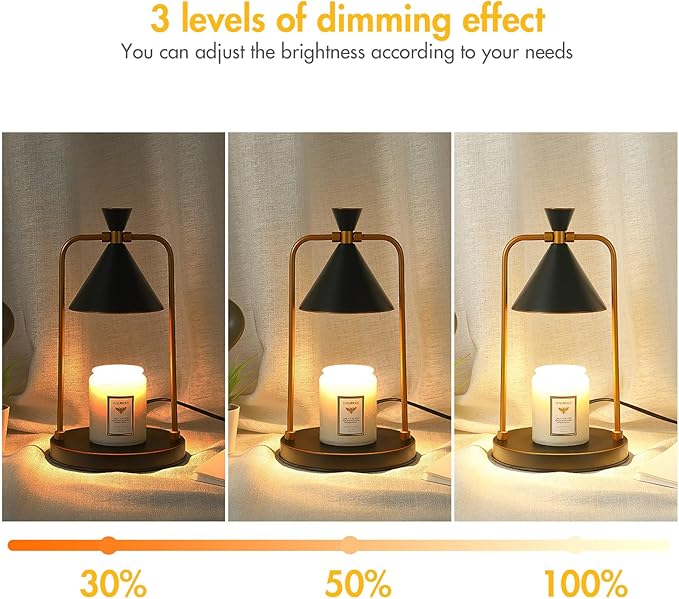 OurLeeme Candle Warmer Lamp - Dimmable Electric Candle Warmer Lamp with Timer Vintage Metal Candle Lamp for Jar Candles Aromatic candleholders for Home Decor (with 2 Bulbs, Black)