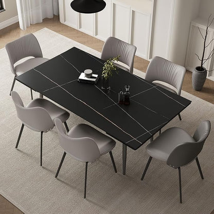 Extendable Dining Table (62.9" to 94.4") for 6 to 10 - Modern Rectangular Sintered Stone Table with High Hardness and Easy Maintenance - Stylish Black