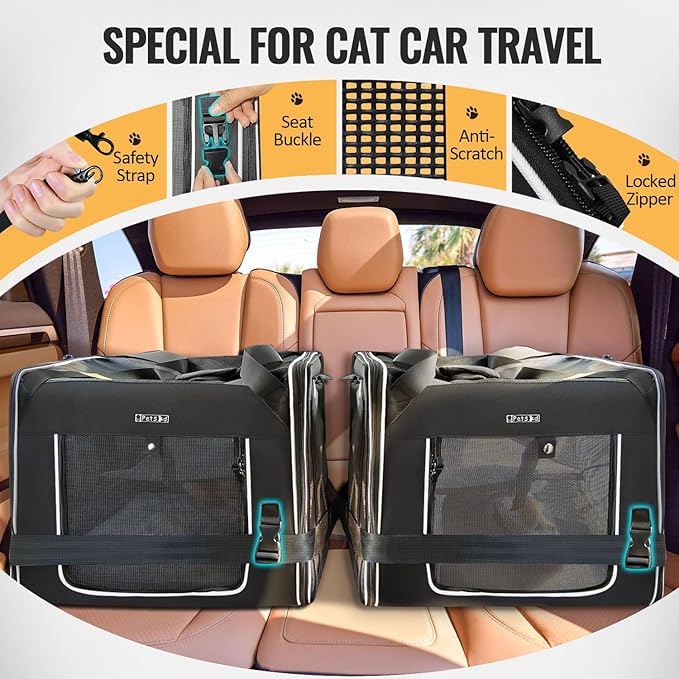 Petskd Combinable Pet Carrier for Large Cat or Medium Dog, 18"x17"x17" Large Cat Carrier for Car Travel, 2 Small Pet Soft Carriers with Food Bag, Bowl and Safety Locking Zippers for Vet, Camping