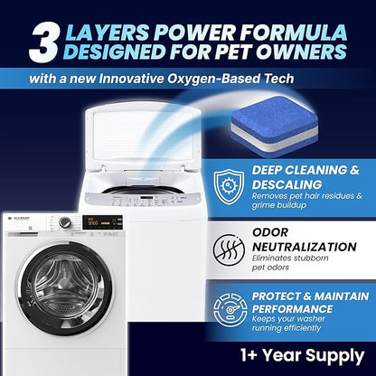 Washing Machine Cleaner Pro Tablets for Pet Owners - 28 Pack, Front & Top Load Washer Deep Cleaning, Septic Tank Safe, HE Support, Remove Stubborn Pet Hair, Eliminates Smells, Prevents Dander Build-up