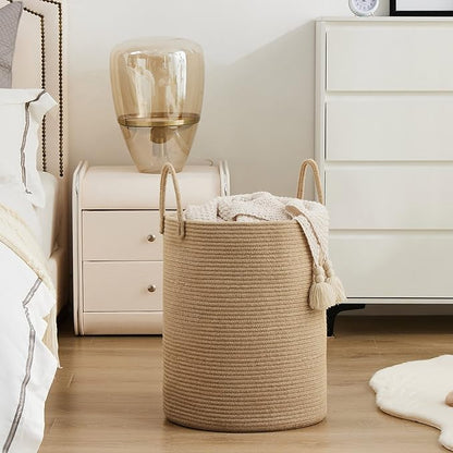 Jute Rope Laundry Hamper Basket by YOUDENOVA, 58L Tall Laundry Basket, Baby Nursery Hamper for Blanket Storage for Bedroom-Large-Jute