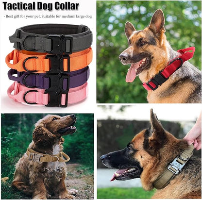 Tactical Dog Collar, Adjustable Military Training Nylon Dog Collar with Control Handle and Heavy Quick-Release Metal Buckle for Small Medium Large Dogs, Orange XXL