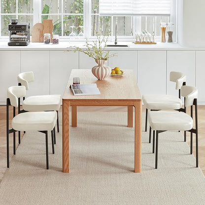 Beige Faux Leather Dining Chairs Set of 2, Armless Upholstered Kitchen Chair,Modern Dining Room Chair with Curved Backrest