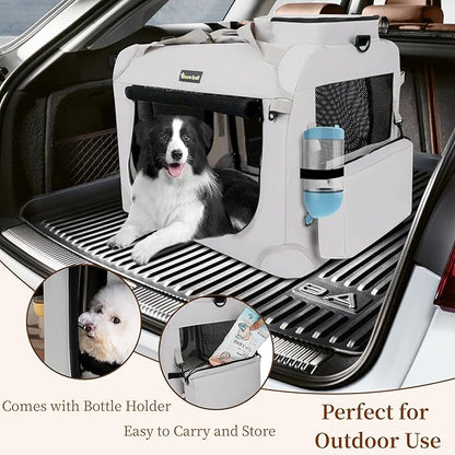 Large Cat Carrier for Cats Collapsible Soft Pet XL Crate for Large/Medium Cats 15lbs+, Car Travel Portable Bag with Water Bottle Slot Ideal for Long Trips (Grey, 20.0"L x 14.0"W x 14.0"H)