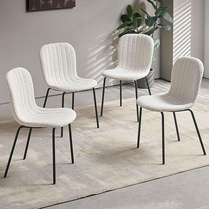 Dining Chair Upholstered Set of 4, Modern Home Kitchen Chairs Boucle Tufted Living Room Chairs with Backrest, Comfy Side Chair with Black Metal Legs