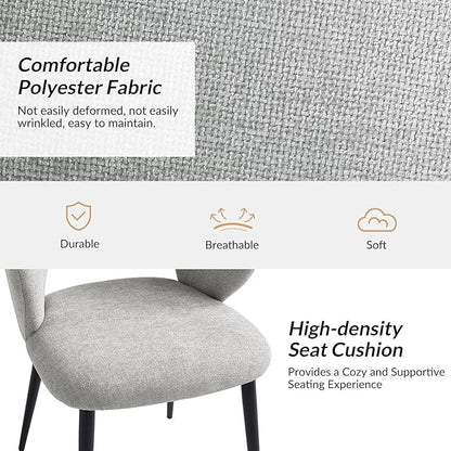 Contemporary Dining Chairs with Armrests – Ergonomic Soft-Padded Seat, Curved Backrest, Matte Black Metal Legs, Comfortable Kitchen & Dining Room Chairs, Set of 2