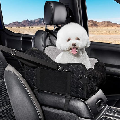 TKYZ Center Console Dog Car Seat,Pet Puppy Car Seat,Middle Console Dog Armrest Booster Seat for Small Dogs(Leather Black)