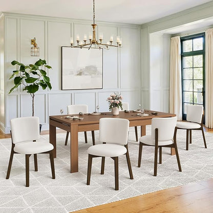 LUE BONA Wooden Dining Chairs Set of 4, Comfortable Wide Back Kitchen Side Chairs, Strong Thick Legs for Modern Farmhouse Dining Room, Beige Upholstered and Dark Brown Leg
