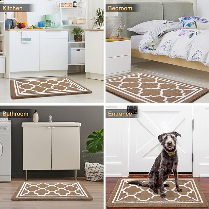 Buganda Indoor Door Mat, Dirt-Resistant and Absorbent Doormat, Anti-Slip, Low Profile Floor Mats for Inside Entryway, Front, and Back Door Entrance (32x20 Inches, Brown)