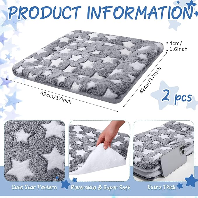 VitalCozy 2 Pack Self Warming Cat Mat Self Heating Pad Bed Reversible Machine Washable Reflects Body Heat Warm Thermal Pet Pad Crate Blanket for Feral and Indoor Cat (Star,17'' X 17'')
