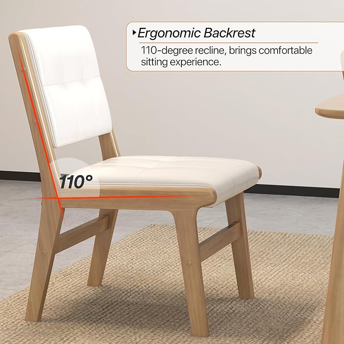 KCC Modern PU Leather Dining Chairs Set of 6, Upholstered Kitchen Chairs with Solid Wood Legs and Comfortable Seat for Dining Room/Lounge/Bedroom(White)