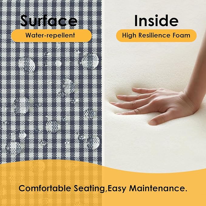 Outdoor Cushions for Patio Furniture Set of 2, 24"x24" Water Repellent Chair Cushions Removable Seat Bottom & Back Cushion Covers for Chair, Sofa, Couch, Black White Mini Check