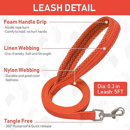 GAMUDA Small Pet Harness Collar and Leash Set, Step in No Chock No Pull Linen Fabric Soft Mesh Dog Vest Harnesses Reflective for Dogs Puppy Cats Kitten Rabbit (Orange, XL)