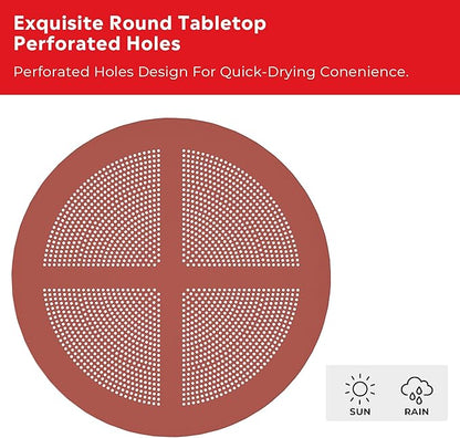 Costaelm Small Patio Table, Outdoor Round Dining Table, Weather Resistant Outside Table for Poolside Deck Lawn Garden Backyard, Red