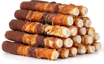 MON2SUN Dog Treats, Triple Flavor 6 Inch Chicken Liver Duck and Chicken Wrapped Rawhide Sticks, Teeth Cleaning Snacks for Medium Dogs, 35.27 oz (20 Count-Pack of 1)