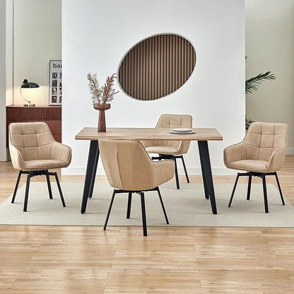 TUKAILAi Swivel Dining Chairs Set of 4, Faux Leather Upholstered Mid Century Accent Chairs with Arm Metal Legs, Rotatable Kitchen Chair for Kitchen Home Restaurant Furniture (Cream)