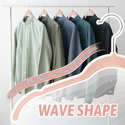 Premium Velvet Shirt Hangers 30 Pack, Non-Slip 360° Swivel Hook Space-Saving Felt Hanger, Slim Flocked Hangers for Blouses, Strappy Dresses, Tank Tops(Pink)