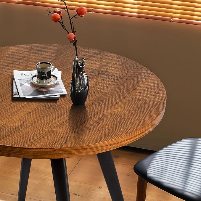 Round Dining Table, Small Dining Table for 2, 31.5" Round Table, Mid-Century Modern Kitchen Table with 1.4" Thickness Wood Grain Tabletop for or Small Space, Dining Room, Kitchen, Brown