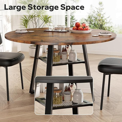 Round Dining Table for 2-4 People,42 Inch Dining Room Table,Modern Circle Kitchen Table with Storage Shelf and Metal Legs for Dining Room,Kitchen,Vintage(Table Only)