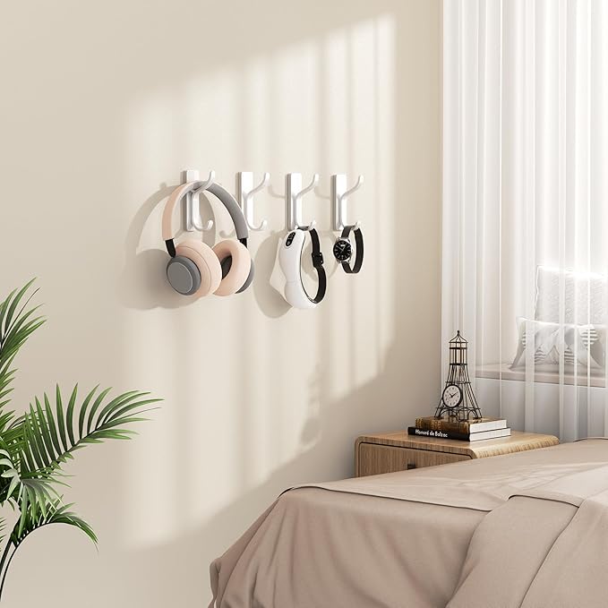 pickpiff Adhesive Wall Coat Hooks - Heavy Duty Stick-On Door Hanger, Metal Hook for Hanging Towel,Purse, Robe, Backpack, Jacket, Clothes - for Bathroom,Dorm, Closet, Kitchen - White, 6 Pack