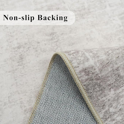 3x6 Washable Hallway Runner Rug: Abstract Stain Resistant Bathroom Kitchen Rug Farmhouse Ultra Soft Bedroom Entryway Print Floor Mat Thin Non-Slip Indoor Carpet for Living Room Laudry(3x6,Beige/Cream)
