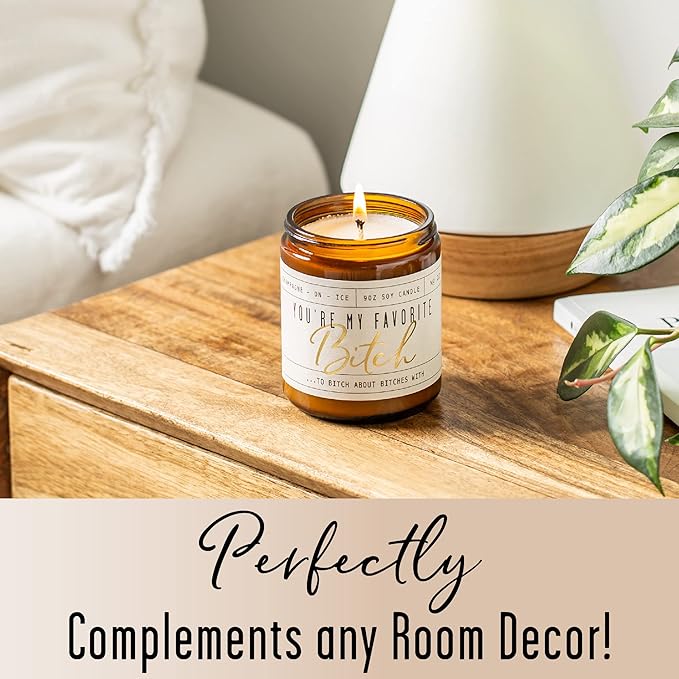 Best Friend Gifts for Women, Funny Friendship Gifts for Women Friends-'You're my Favorite!' Soy Candle, w/Champagne on Ice I Coworker, Bestie, BFF Birthday I USA Made