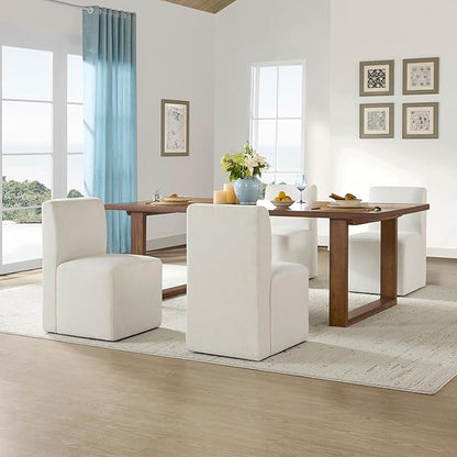CHITA Dining Chairs with Casters Set of 2, FSC Certified Upholstered Armless Modern Rolling Dining Chairs with Rollers for Bedroom Reading Room Living Room, Linen