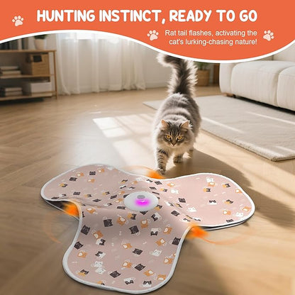 ‌‌Interactive Cat Toys for Indoor Cats‌ Adult‌ with Feather Tail Switchable Mouse Sounds, ‌Kitten Enrichment Toys‌ for Hunting Self Play, Automatic Rechargeable Quiet Game to Bored (Pink)