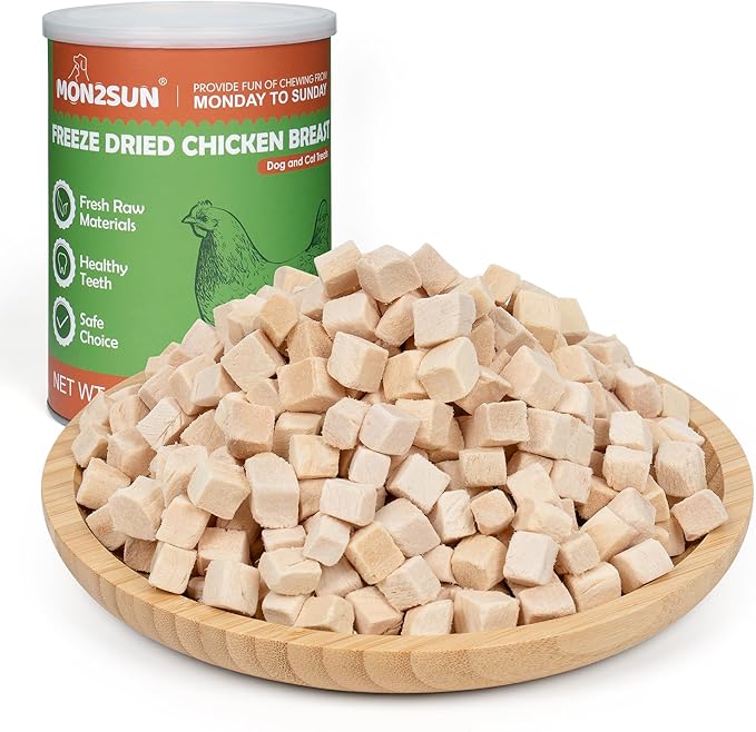 MON2SUN Freeze Dried Chicken Cat and Dog Treats, Single Ingredient Natural and Healthy Dog Snacks, High Protein Training Treats & Food Topper, 6oz