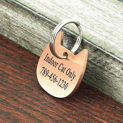 Ultra Joys Cat ID Tag Personalized Pet Tags, Durable Stainless Steel Small Pet Mini Dog Cat Tag Lightweight - Cathead Tag in Rose Gold
