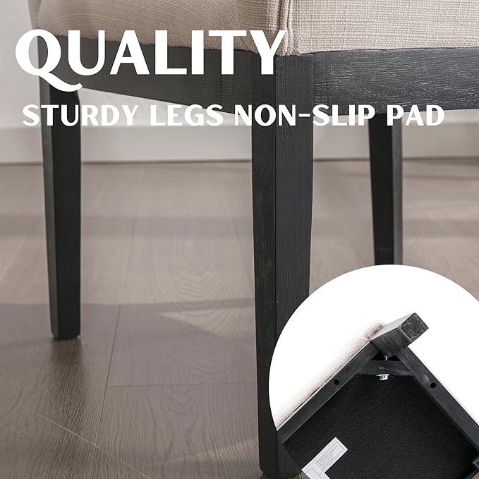 Beige Dining Chairs Set of 4 Mid-Century Modern Dining Chair Linen Upholstered Kitchen Dining Room Chairs, Curved Backrest Dining Chairs with Black Wood Legs