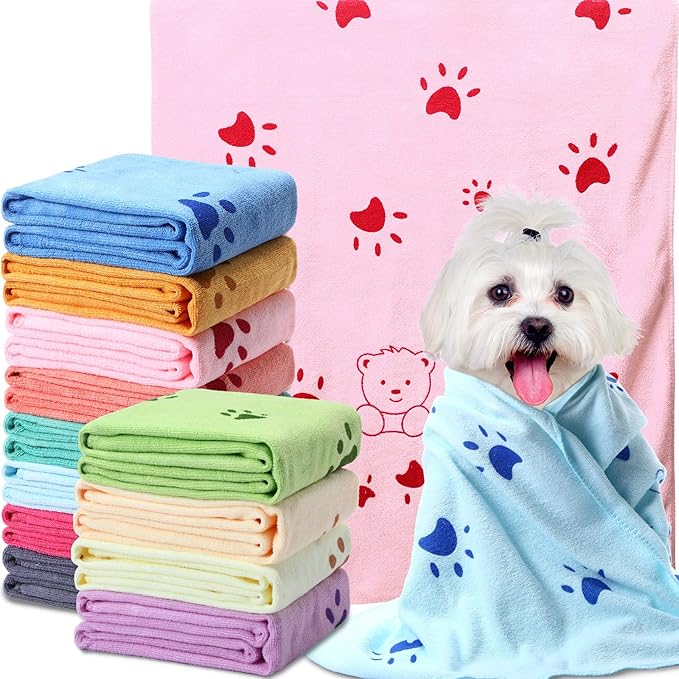 Moukeren 12 Pcs Dog Drying Towel Bulk 20'' x 39'' Microfiber Dog Bath Grooming Towels Absorbent Soft Quick Drying Cat Bathing Supplies for Small Medium Puppy Cat