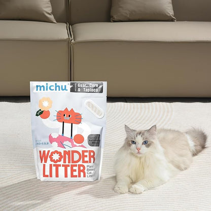 Michu Tofu Cat Litter Natural Clumping Tofu Cat Litter 5.5lb/88oz 5 Scents (Peach + Wonder Litter, 2 Pack)
