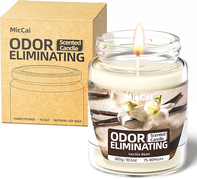 Vanilla Bean Odor Eliminating Candles for Home Scented, Eliminates 99% of Pet, Smoke, Food and Other Smell Quickly, Highly Scented Candle, Premium Soy Candle Set for Women