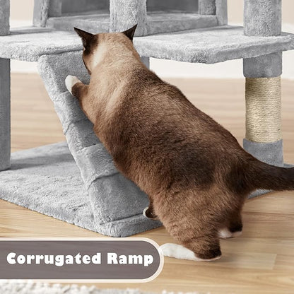 Yaheetech 54in Cat Tree Cat Tower w/Scratching Posts, Double Condos and Dangling Balls Kittens Pet House Play, Light Gray