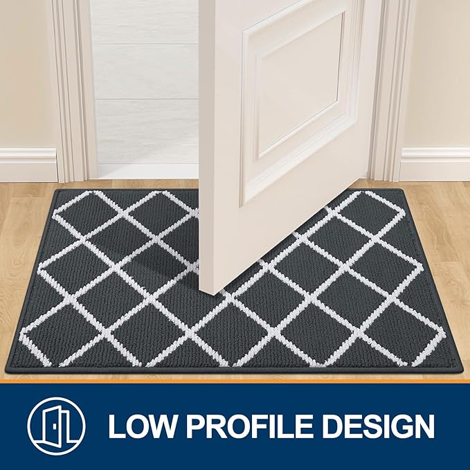 Finchitty Indoor Door Mat, Dirt Resistant and Absorbent, Low-Profile, Non-Slip, Washable Inside Floor Mats for Front Door, Back, and Entrance, 59" x 35", Charcoal