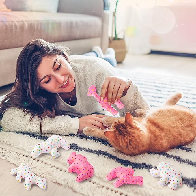 MALLMALL6 6Pcs Frosted Animal Cookie Catnip Crinkle Paper Sound Toys Gift for Cat, Catmint Teething Chew Kick Interactive Toy for Indoor Cats, Soft Candy Pet Presents Supplies for Kitten Lover