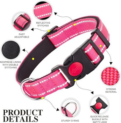 2 Pack Reflective Dog Collars for Medium Large and Small Breed Dogs Male Female,Padded Soft Durable Nylon Neoprene Collar for Puppy Dogs Girl Boy with Quick Release Safety Buckle,Red Black,XS