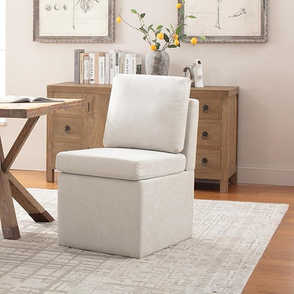 VKNOW Upholstered Dining Chairs, Modern Kitchen Chairs with Storage, Linen Armchair Dining Room Chairs for Kitchen Room (Beige, Set of 1)