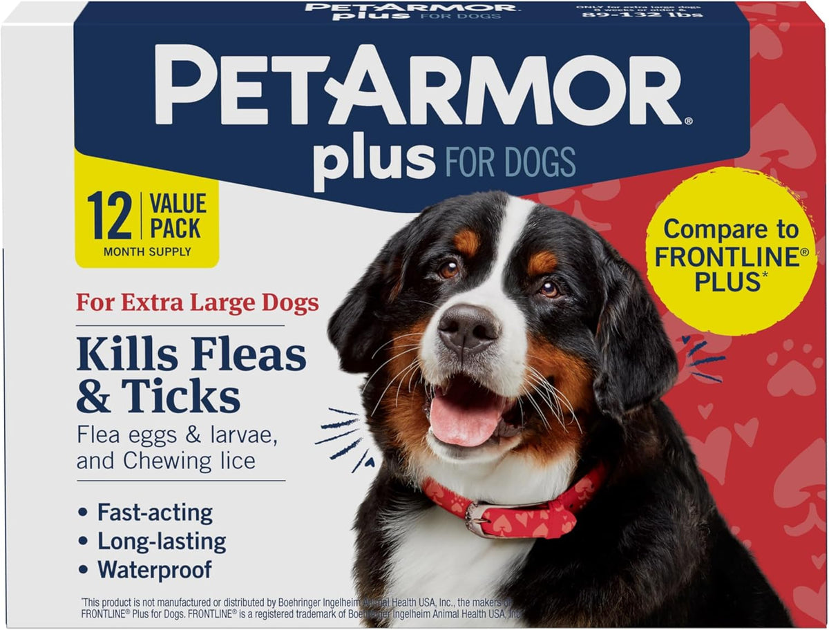 PetArmor Plus Flea and Tick Prevention for Dogs, X-Large Dog Flea and Tick Treatment, 12 Doses, Waterproof Topical, Fast Acting, for X-Large (89-132 lbs)
