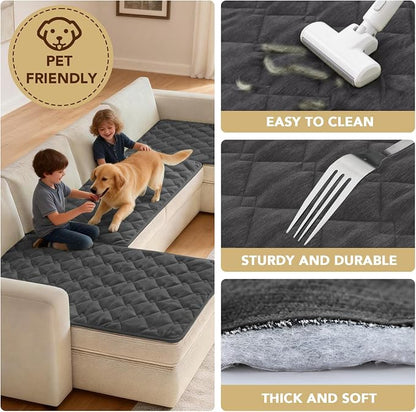 H.VERSAILTEX Chenille Couch Cover for Dogs Washable Soft Fuzzy Sofa Covers for 3 Cushion Couch Sectional Sofa Cover Thick Pet Couch Cover Protector Non-Slip Dog Bed Cover(Grey, 28" x 102")