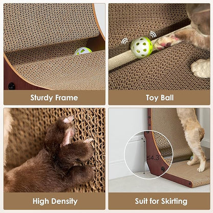 EHEYCIGA Cardboard Cat Scratcher for Indoor Cats, 26.8 Inch L Shaped Vertical Cat Scratching Board with Ball Cat Toy, Large Cat Scratcher Pad, Dark Brown