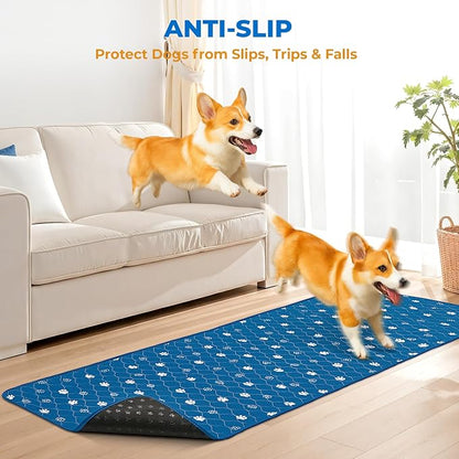 Fostanfly Washable Dog Pee Pads, 1 Pack 24''x72''(2x6ft) Non Slip Reusable Puppy Pee Pads with Great Urine Absorption, Dog Mats for Whelping, Potty, Runner Rug for Hallway, Entryway, Bedroom, Blue