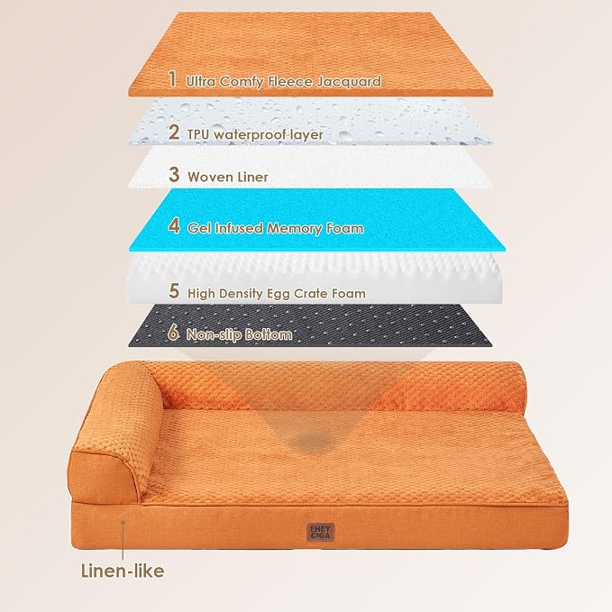 EHEYCIGA Memory Foam Dog Bed for Crate, L Plus Orthopedic Dog Bed, Pumpkin | Washable Removable Cover, Waterproof Flat Pet Sofa Couch with Nonskid Bottom, 41x27x6.5