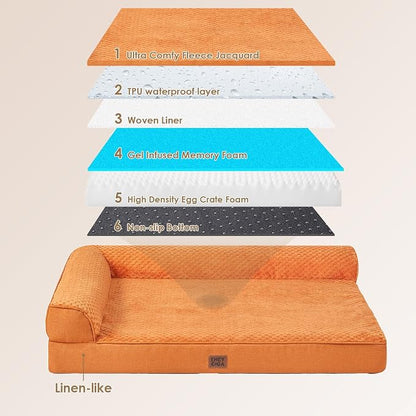 EHEYCIGA Memory Foam Dog Bed for Crate, L Plus Orthopedic Dog Bed, Pumpkin | Washable Removable Cover, Waterproof Flat Pet Sofa Couch with Nonskid Bottom, 41x27x6.5
