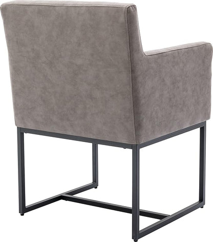 Set of 2 Upholstered Dining Chairs with Armrest, PU Leather Modern Accent Armchairs, Kitchen & Dining Room Chairs Side Chairs, Grey