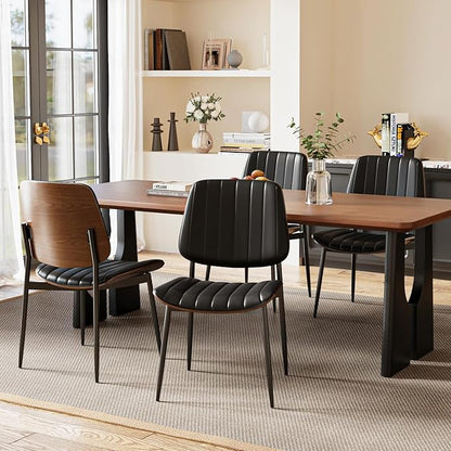 Modern Green Leather Dining Chair Set of 4, Bentwood Backrest & Black Metal Frame Ergonomic Comfort, Sustainable Style, Multi-Space Versatile, Black