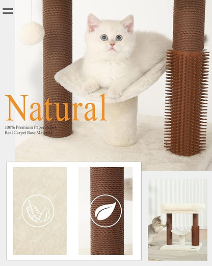 Hoopet cat Tree Tower,cat Scratching Post for Indoor Cats,Featuring with Super Cozy Perch,Cat Self Groomer and Interactive Dangling Ball Great for Kittens and Cats